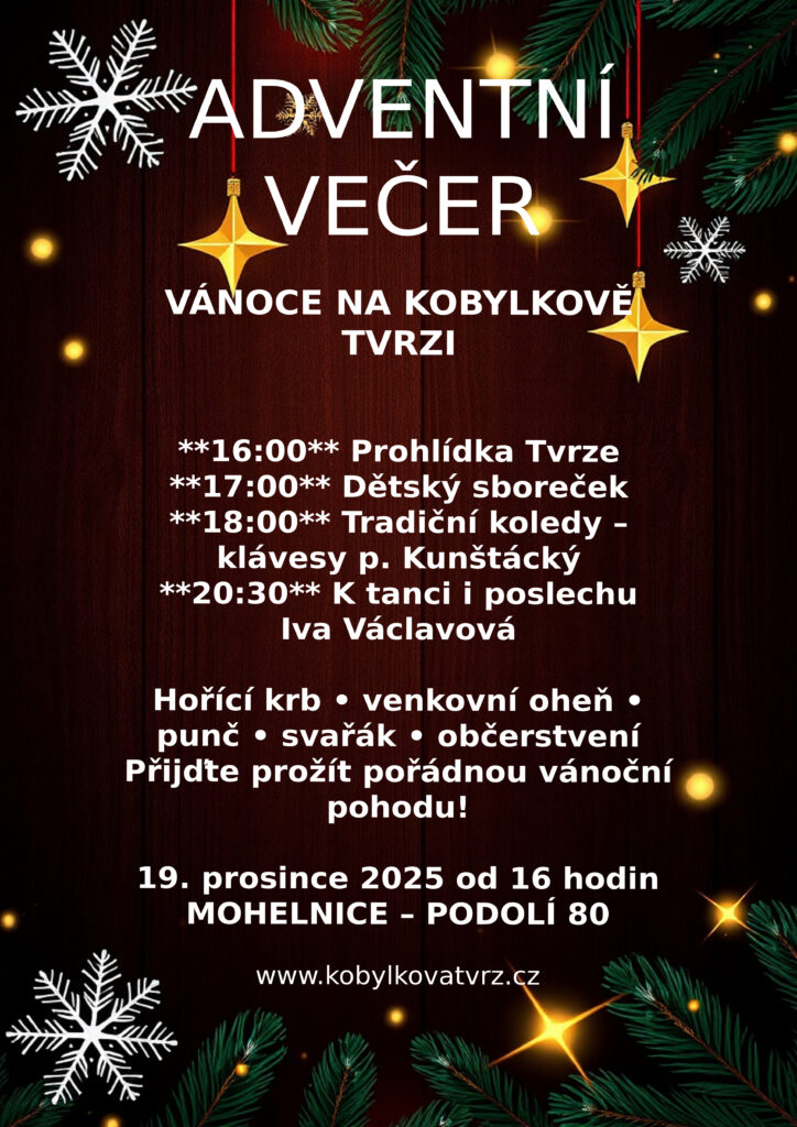 Plakát Adventní večer 2025 na Kobylkově tvrzi